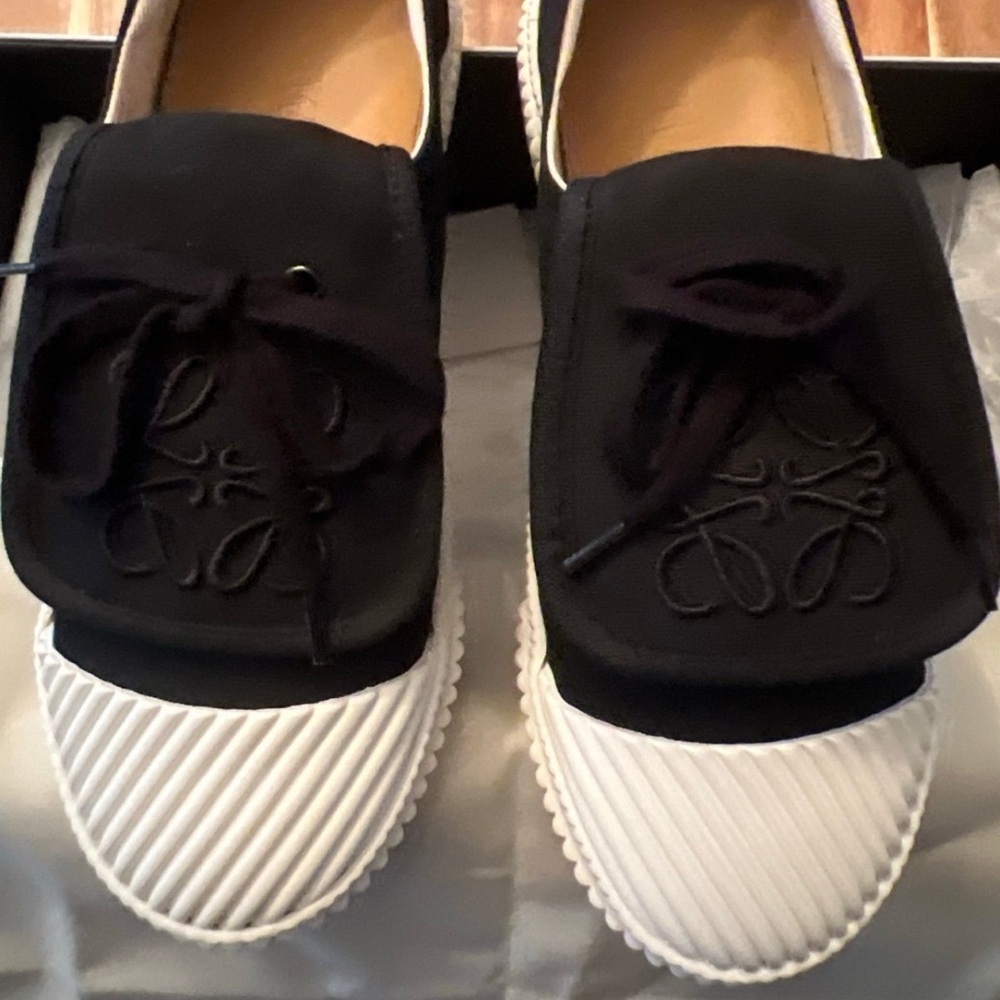NEW Loewe Black and White Anagram Slip-On Sneakers
